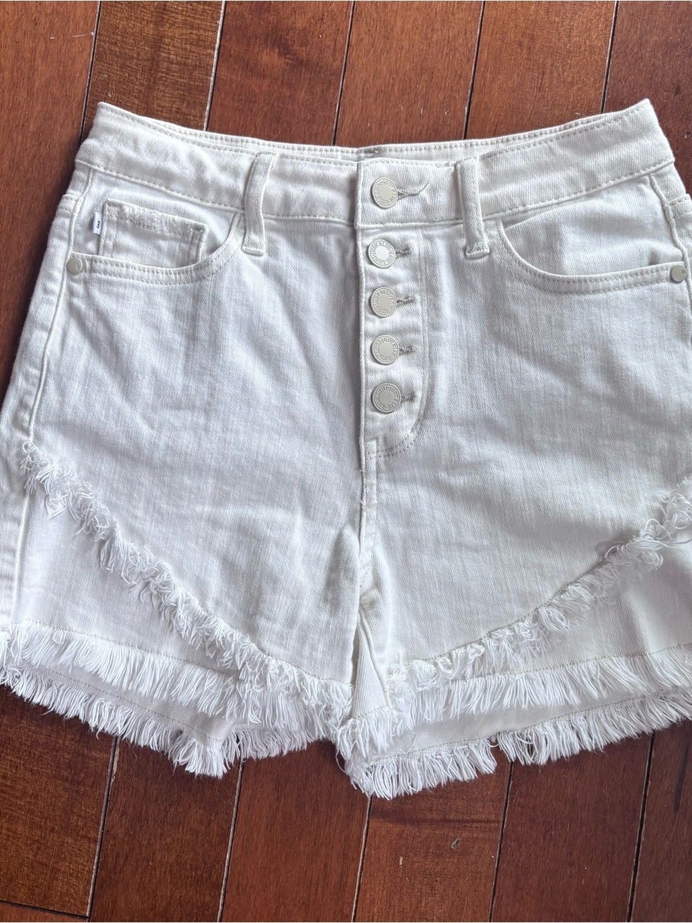 Judy Blue White High-Rise Frayed Button-Front Denim Shorts